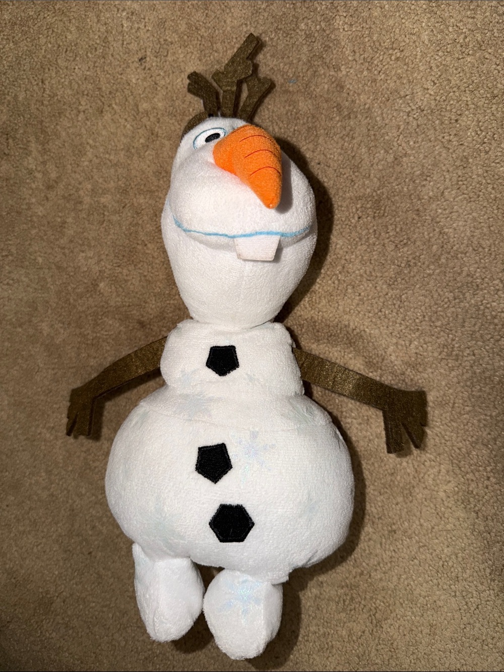 Disney White Olaf Plush with Orange Carrot Nose and Brown Twig Arms